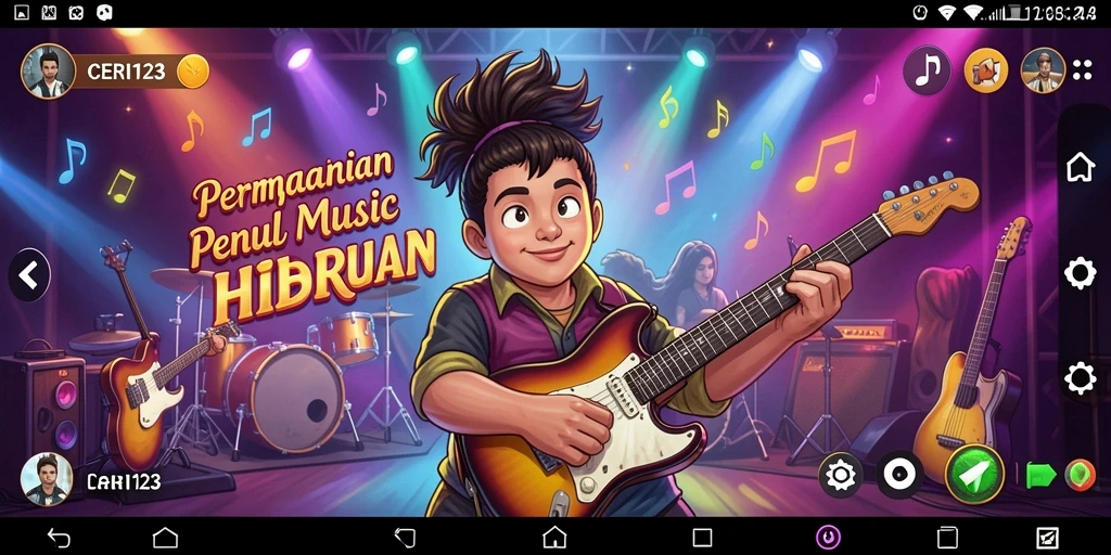 Tangkapan layar utama CERI123 menampilkan gameplay seru dengan banyak pilihan lagu.