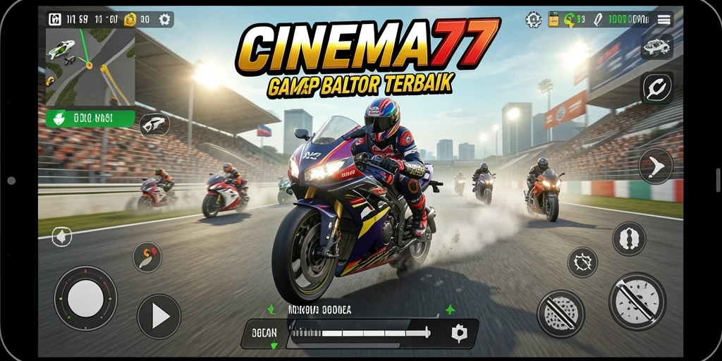 Gameplay menarik dari CINEMA77 menampilkan balapan motor yang seru.