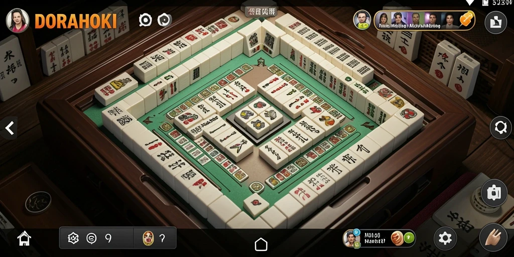 Tampilan gameplay DORAHOKI yang menampilkan keindahan Mahjong.