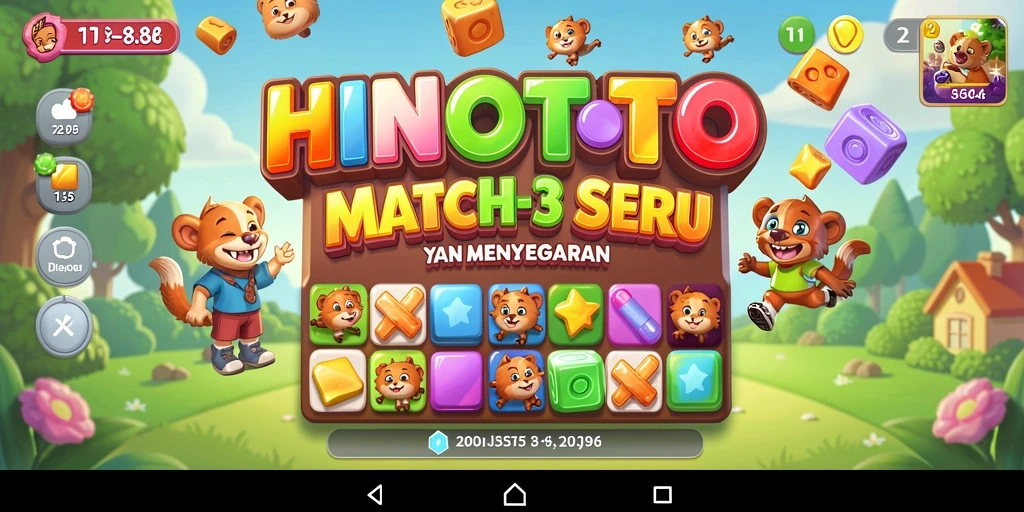 Tampilan gameplay HINOTOTO yang penuh warna dalam mode Match-3.