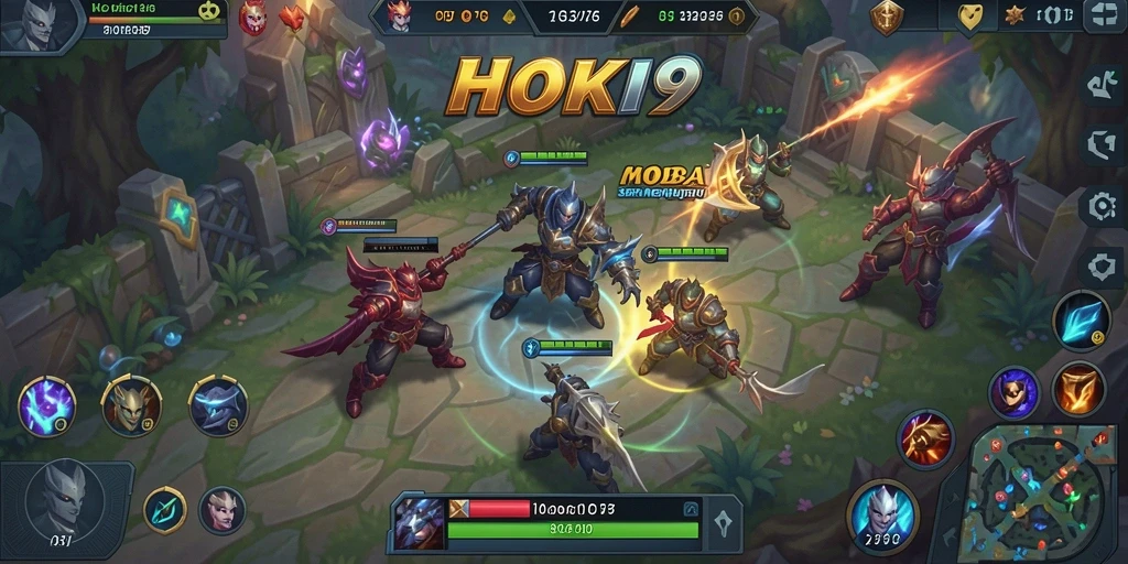 Screenshot HOKI9 menunjukkan aksi pertempuran seru di arena MOBA.