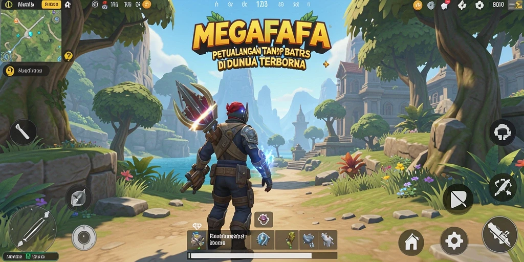 Tangkapan layar gameplay <strong>MEGAFAFA</strong> yang menampilkan eksplorasi dunia terbuka.