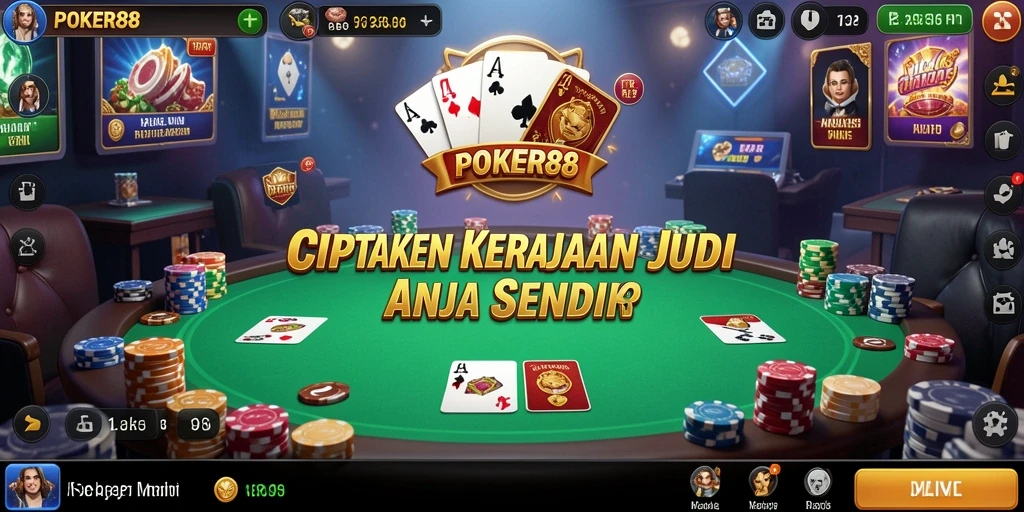 Tangkapan layar utama POKER88 menunjukkan gameplay yang seru dalam membangun kerajaan judi.