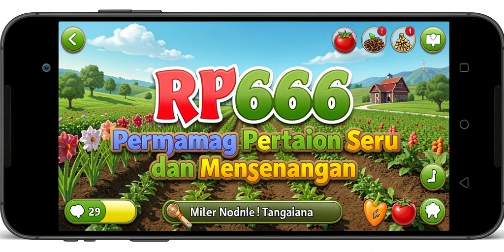 Screenshot gameplay RR666 menampilkan ladang hijau dan hewan ternak yang menggemaskan.