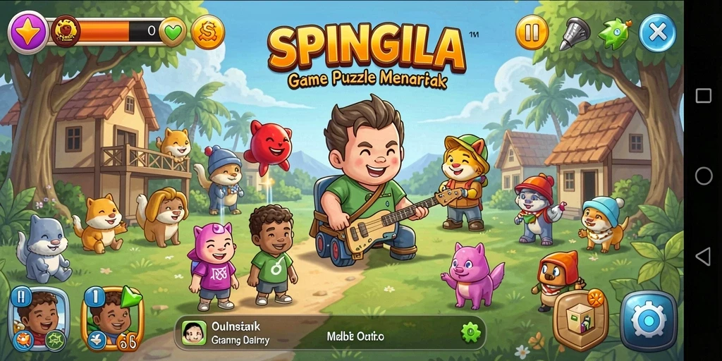 Tampilan gameplay SPINGILA dengan beragam teka-teki menantang dan grafis menarik.