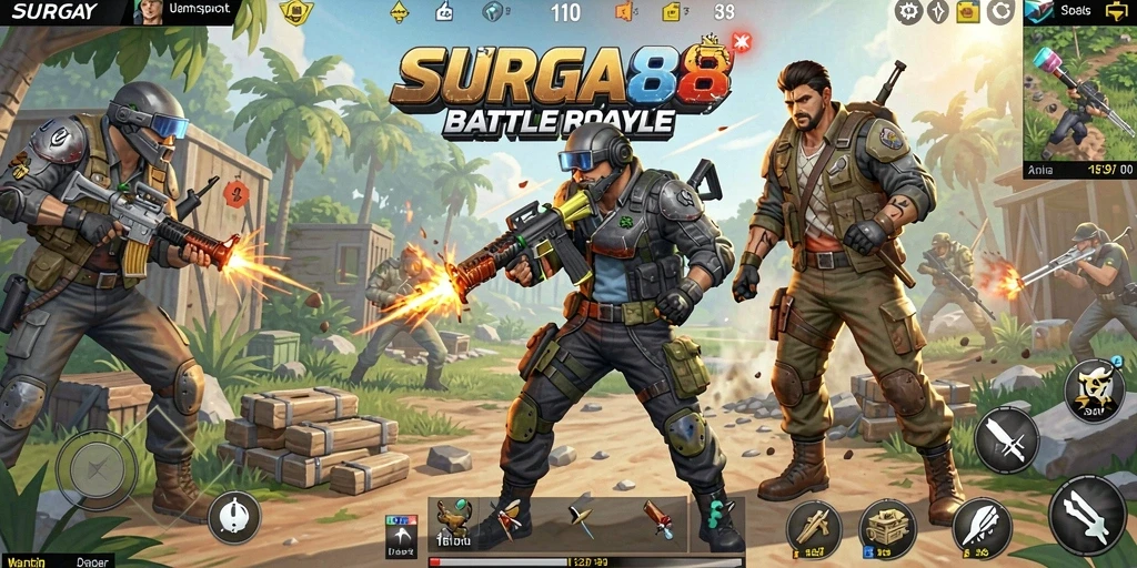 Screenshot gameplay SURGA88 menampilkan aksi Battle Royale yang seru dan intens.